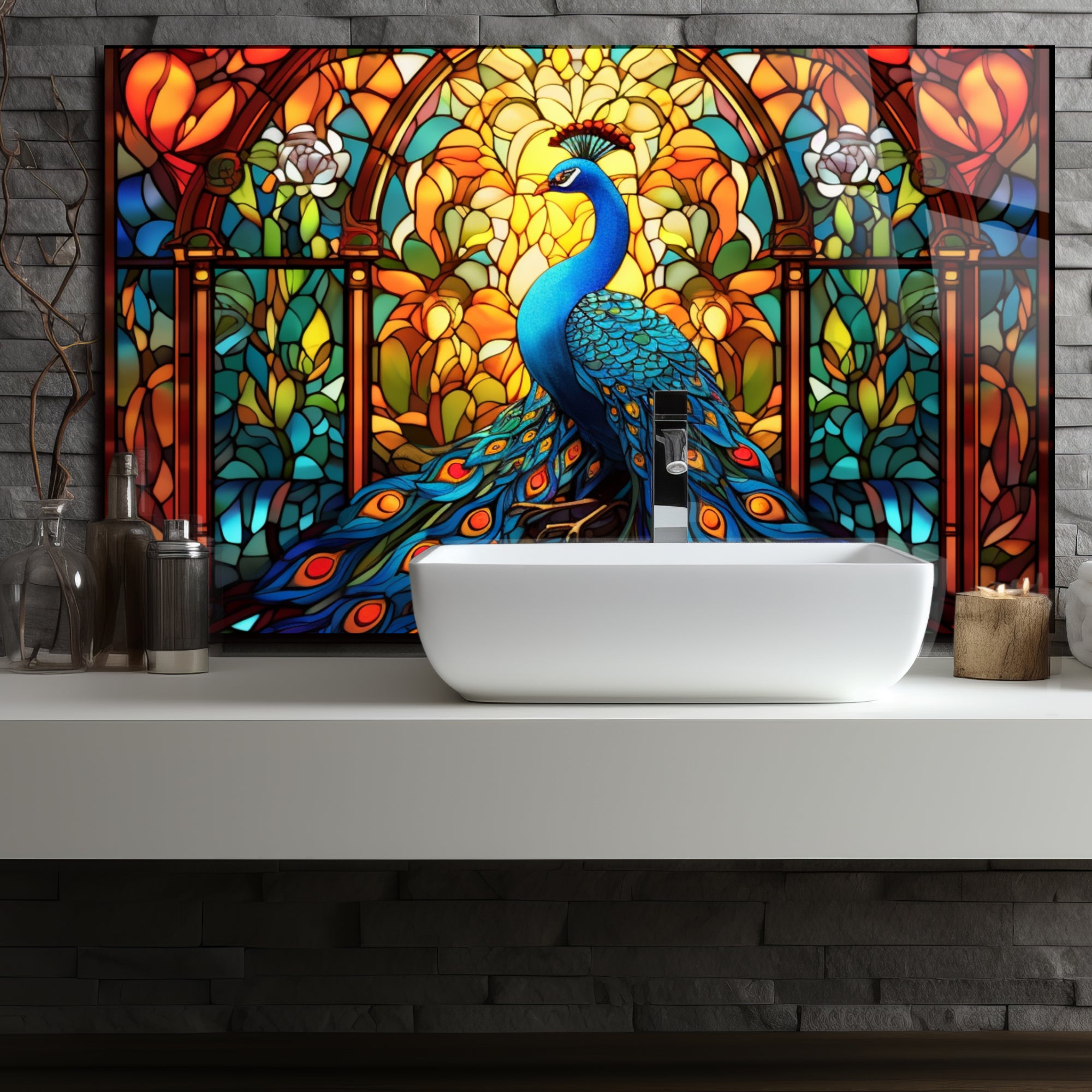 Renkli Ocak Arkası Temperli Cam Panel – Modern Mutfak Backsplash Dekoru