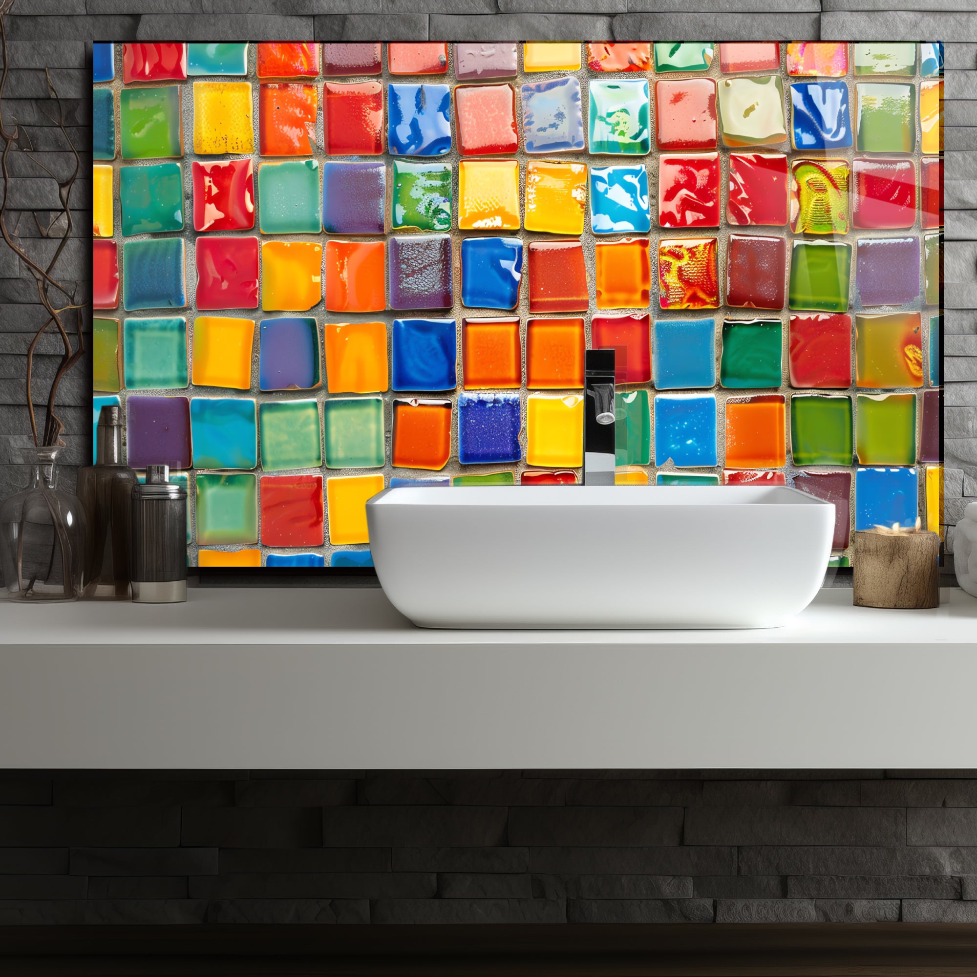 Renkli Ocak Arkası Temperli Cam Panel – Modern Mutfak Backsplash Dekoru