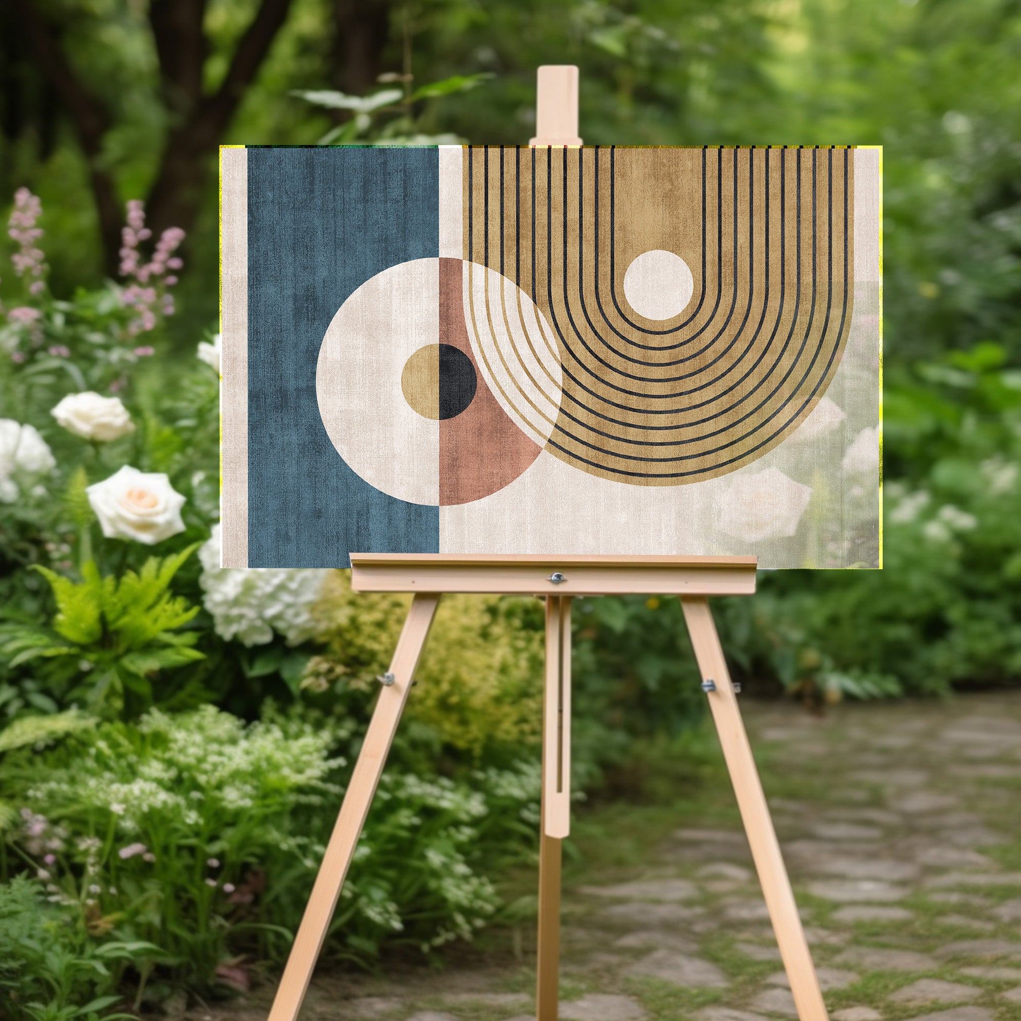 Mavi Renkli Metalik Soyut Temperlenmiş Cam Tablo