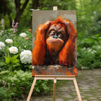 Turuncu Orangutan Temalı Temperli Cam Tablo – Modern Sanat & Mizahi Dekor