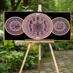 Nur Suresi 35 Ayetli Saatli Temperli Cam Tablo – Allah & Muhammed Yazılı, Türkçe Okunuşlu, Lüks İslami Duvar Saati