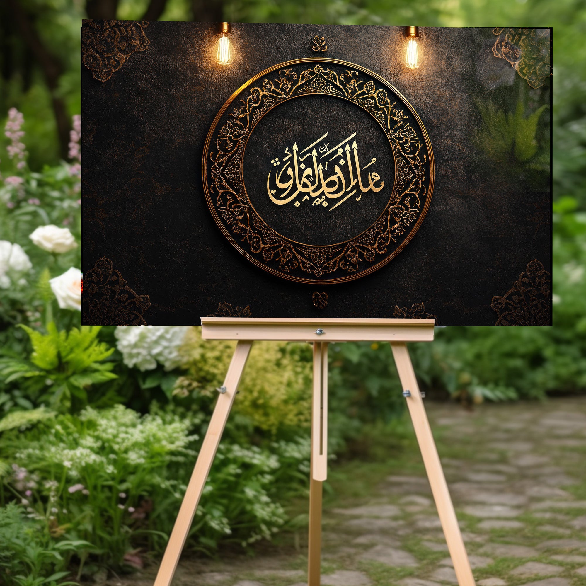 İslami Hat Sanatı Temperli Cam Tablo – “Mâ Lem Yurzaq Sabran” (Sabır Verilmedikçe…) Siyah & Altın Lüks Dini Dekor, Premium UV Baskı