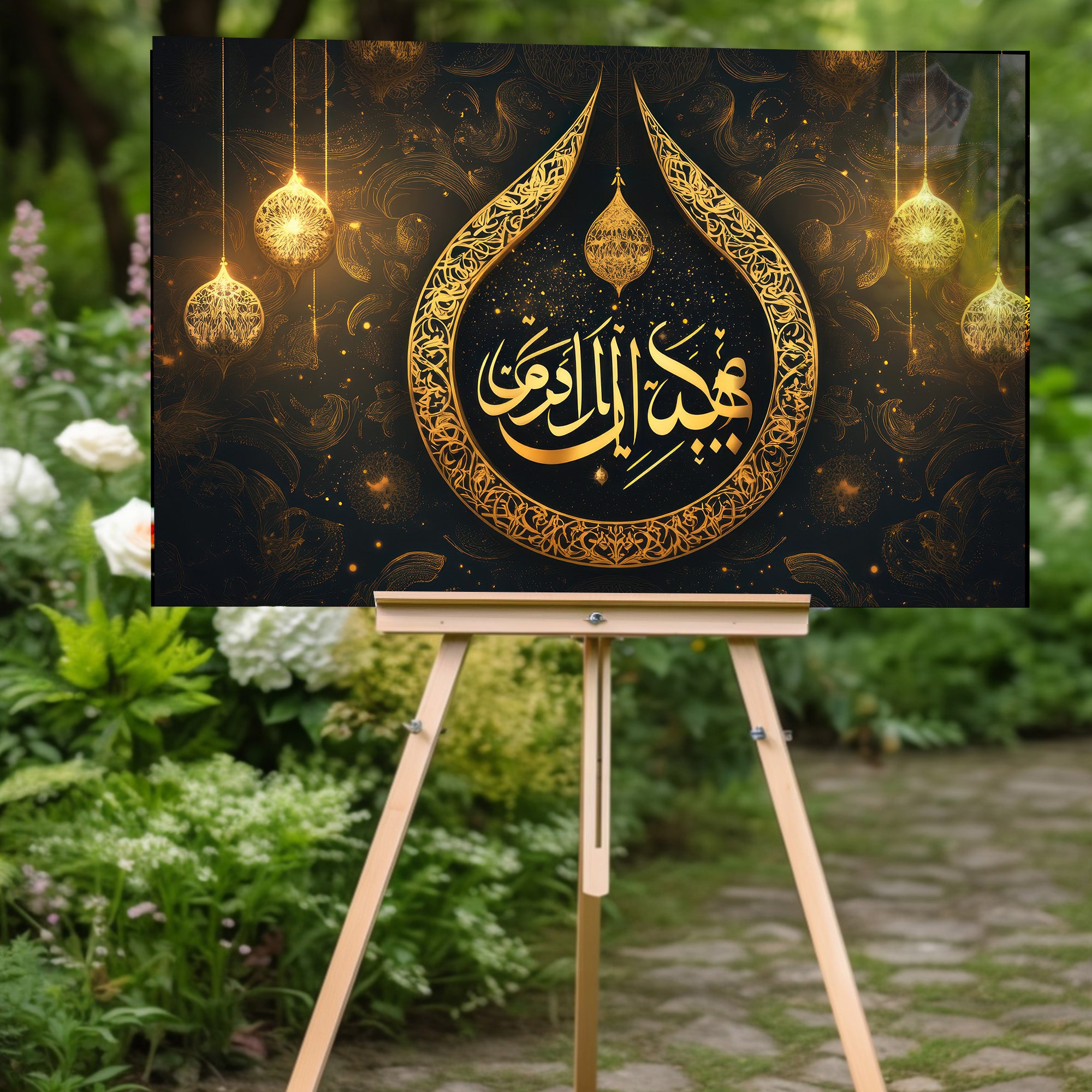 İslami Hat Sanatı Temperli Cam Tablo – “Heyye’allâhu Leke Min Emrike Reşeden” (Allah İşlerinde Sana Doğru Yolu Kolaylaştırsın) Siyah & Altın Lüks Dini Dekor, Premium UV Baskı