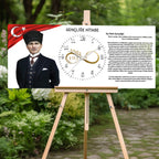 Gençliğe Hitabe Temalı Cam Duvar Saati  –Atatürk Portresi Ve Gençliğe Hitabe Tasarım, Premium UV Baskı Duvar Saati
