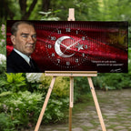 Kırmızı Türk Bayraklı Saatli Temperli Cam Saat –Atatürk Portresi  Tasarım, Premium UV Baskı Duvar Saati (Kopya) (Kopya) (Kopya)