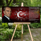Kırmızı Türk Bayraklı Saatli Temperli Cam Tablo –Atatürk Portresi Ve Gençliğe Hitabe Tasarım, Premium UV Baskı Duvar Saati (Kopya)