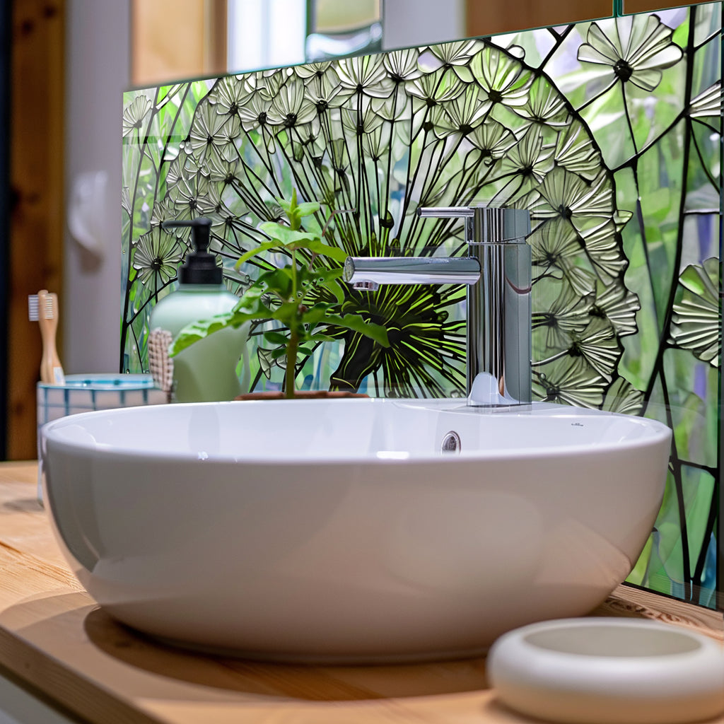 Kara Hindibağ Temalı Vitray Görünümlü Temperli Cam Tablo – Renkli Doğa Duvar Dekoru