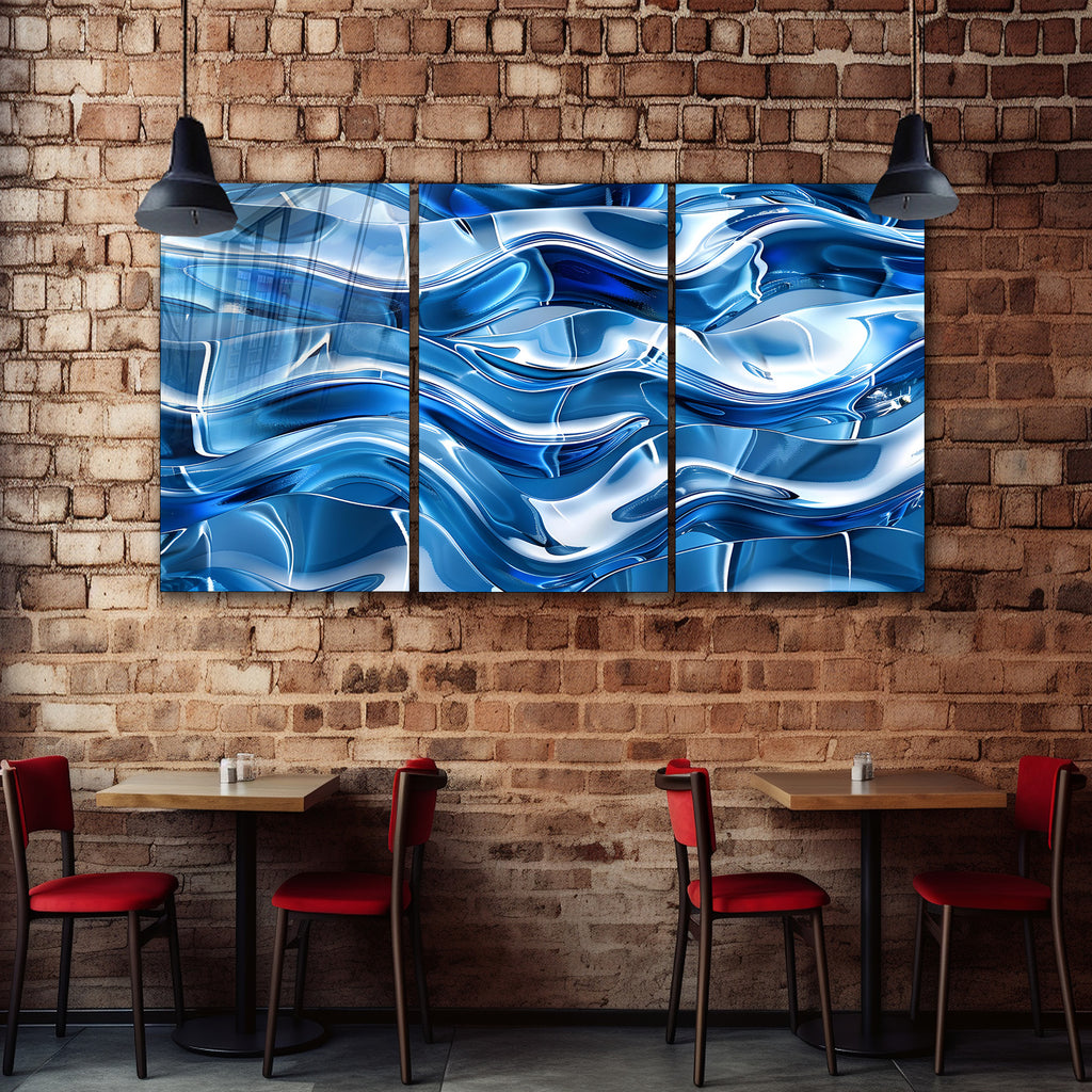 Mavi Renkli Metalik Soyut Temperlenmiş Cam Tablo