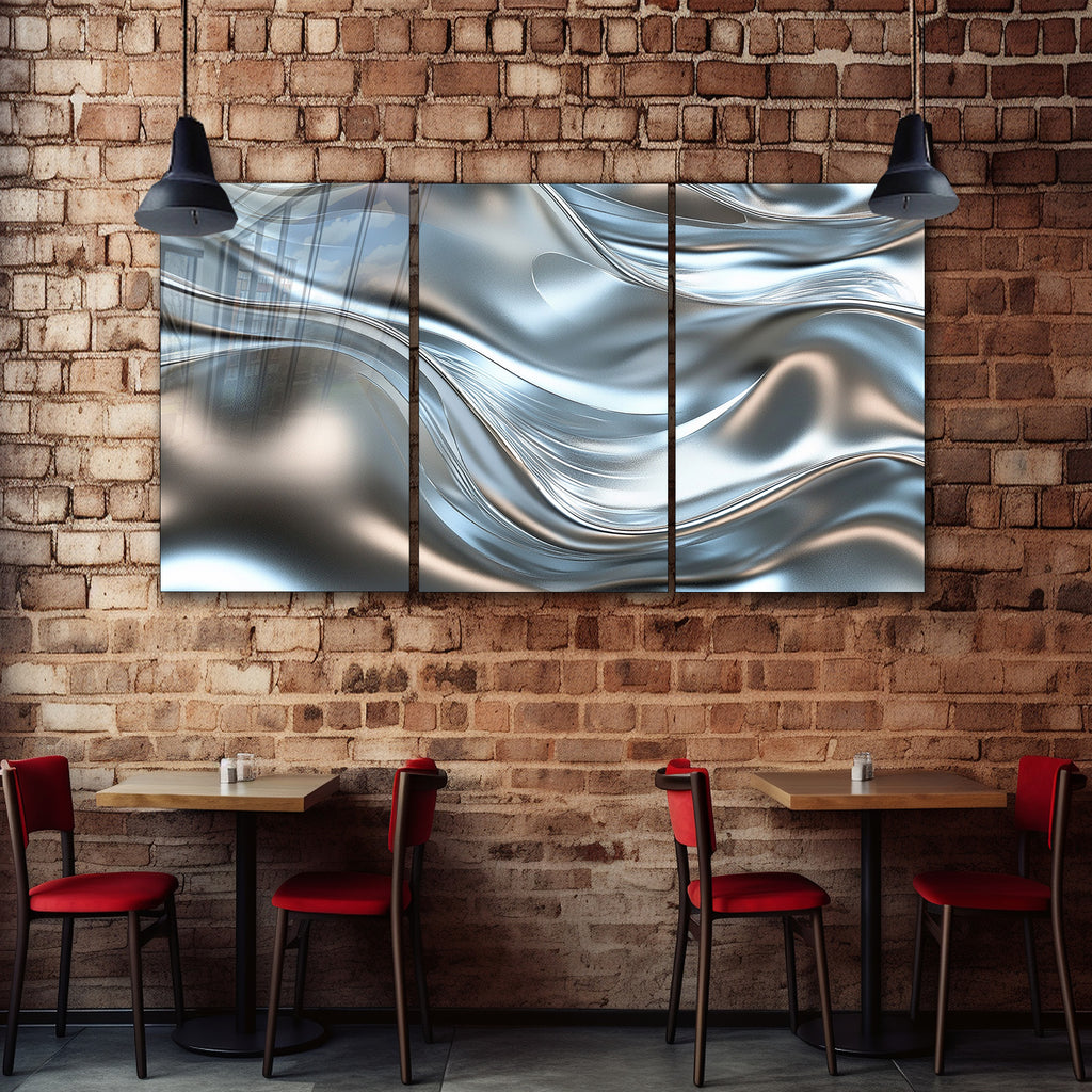 Silver Metallic Abstract Tempered Glass Painting, Modern 3D Wall Decor, Stylish and Luxury Glass Artwork