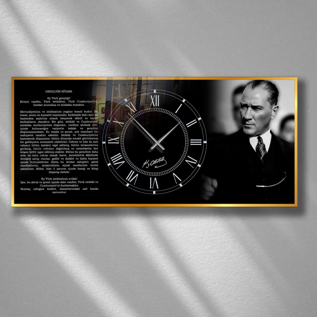 World Map Themed Tempered Glass Wall Clock – Modern Design with Gold Details, Large Wall Decor