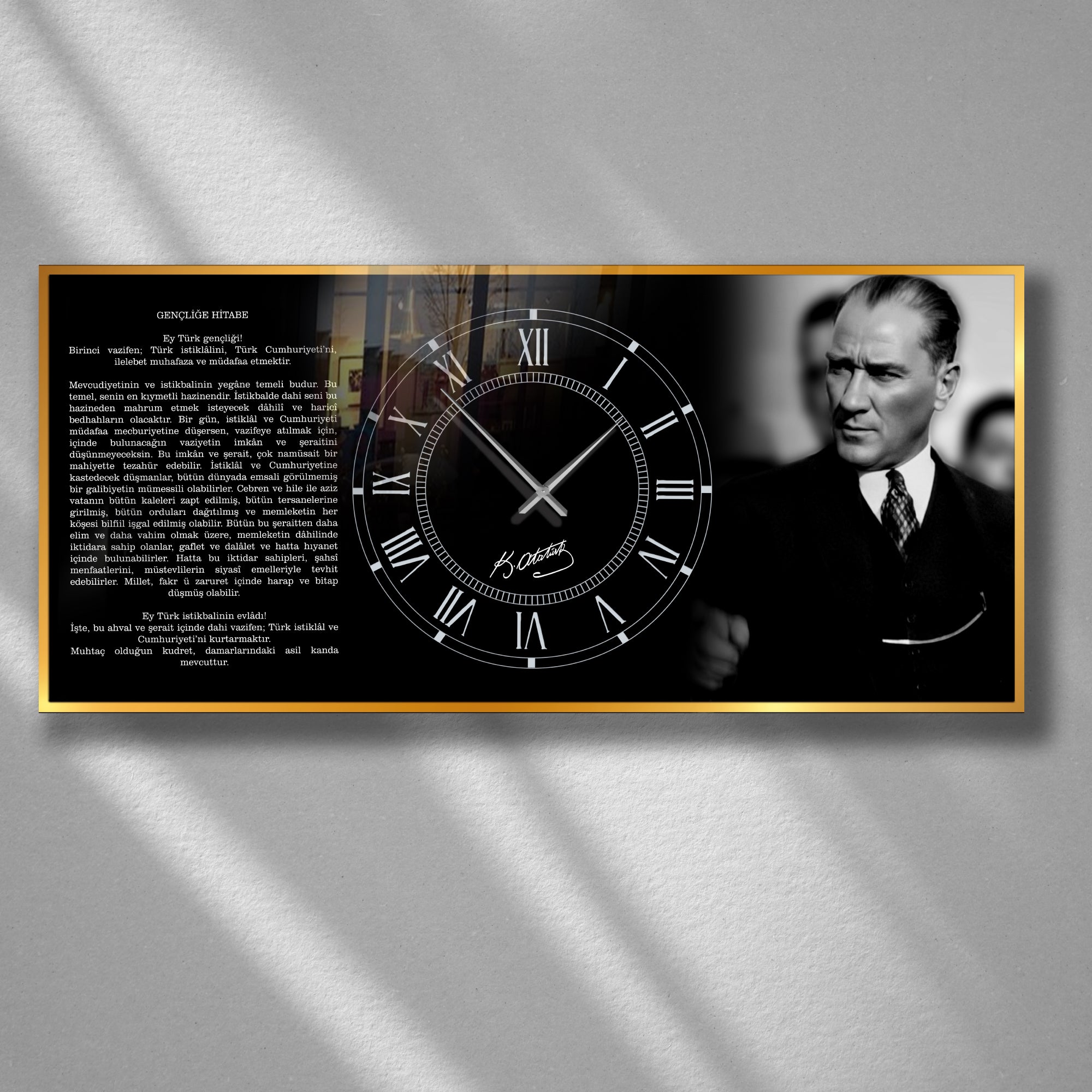 World Map Themed Tempered Glass Wall Clock – Modern Design with Gold Details, Large Wall Decor