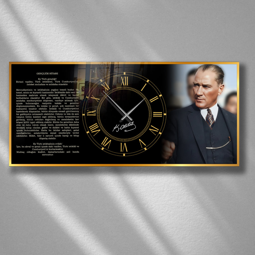 World Map Themed Tempered Glass Wall Clock – Modern Design with Gold Details, Large Wall Decor