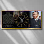 World Map Themed Tempered Glass Wall Clock – Modern Design with Gold Details, Large Wall Decor