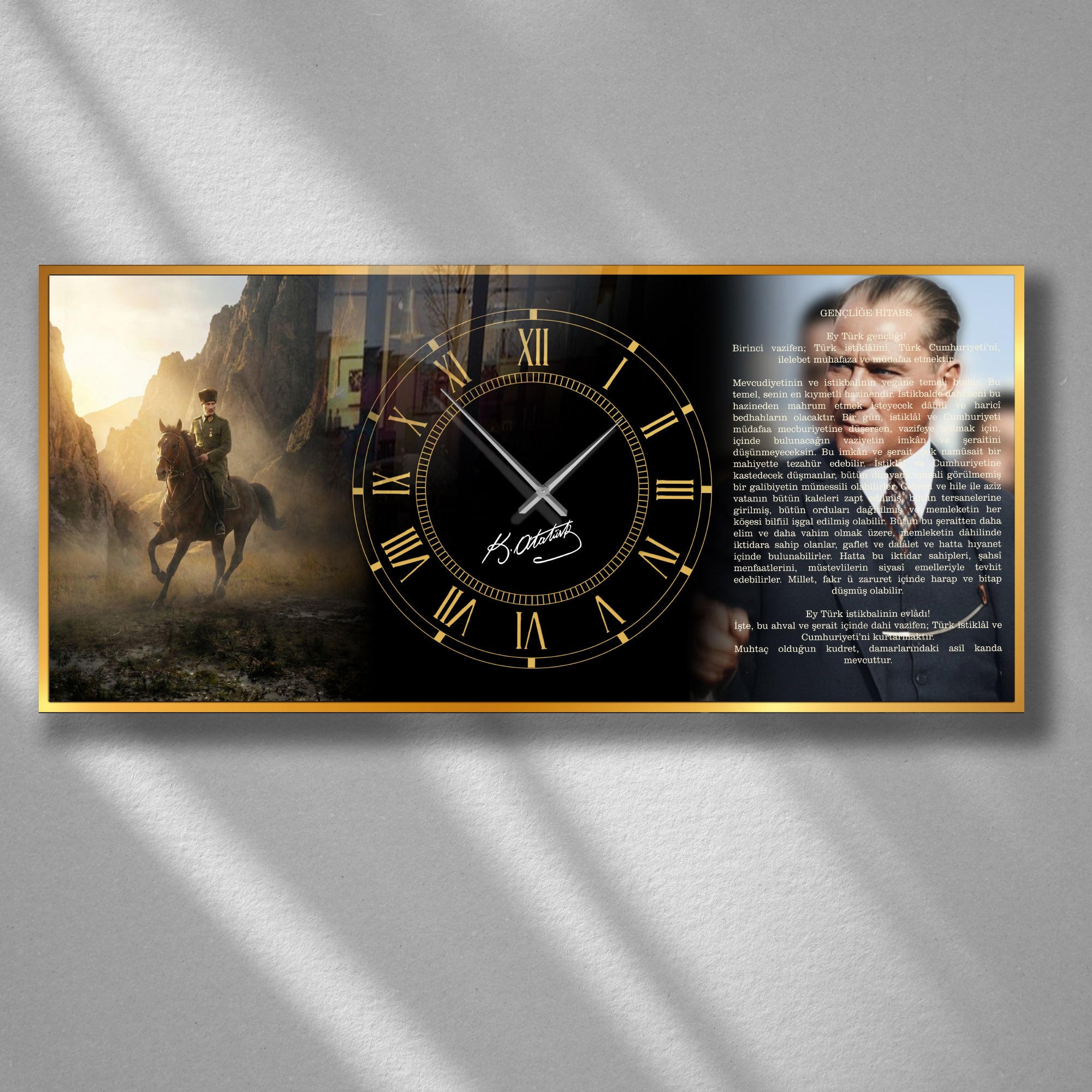 World Map Themed Tempered Glass Wall Clock – Modern Design with Gold Details, Large Wall Decor