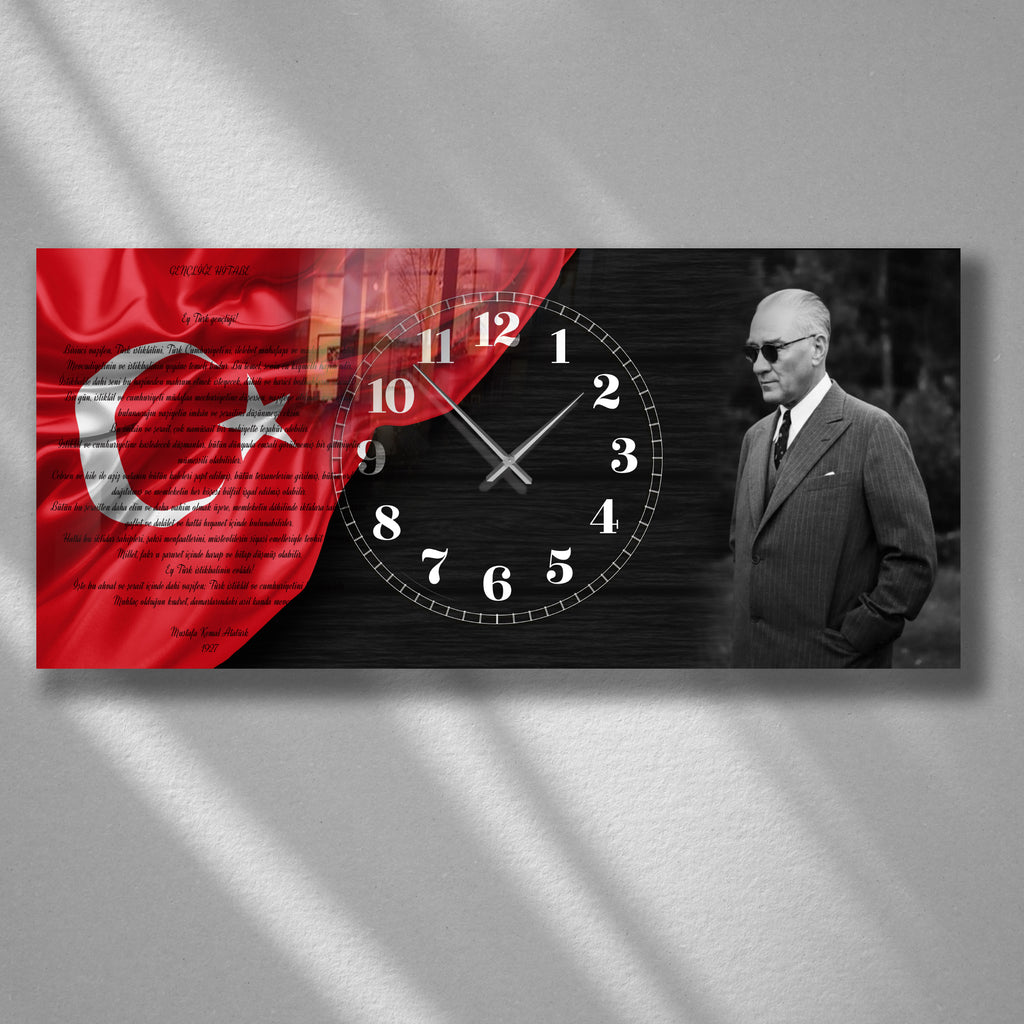 World Map Themed Tempered Glass Wall Clock – Modern Design with Gold Details, Large Wall Decor