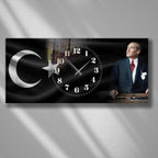 Temperli Cam Saat Atatürk Portresi  Tasarım, Premium UV Baskı Duvar Saatİ