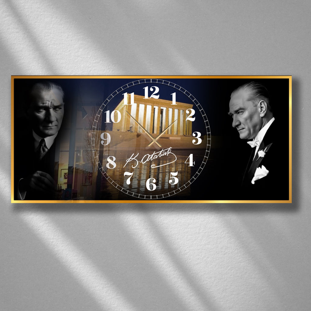 World Map Themed Tempered Glass Wall Clock – Modern Design with Gold Details, Large Wall Decor