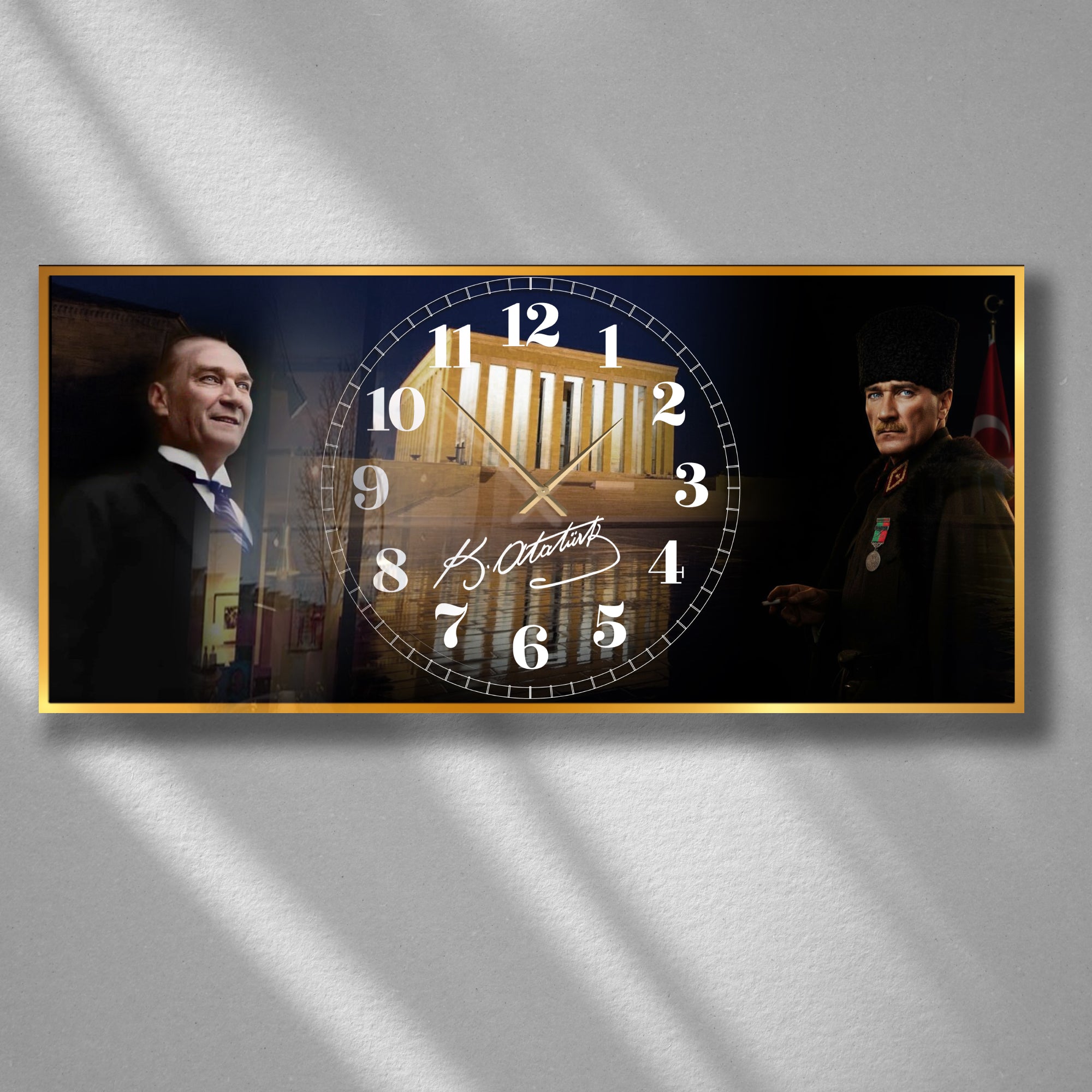 World Map Themed Tempered Glass Wall Clock – Modern Design with Gold Details, Large Wall Decor
