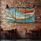 Temperli Cam Deniz Kızı Duvar Tablosu – Vitray Mozaik Sanat Tasarımı, Modern Mitolojik Dekorya)