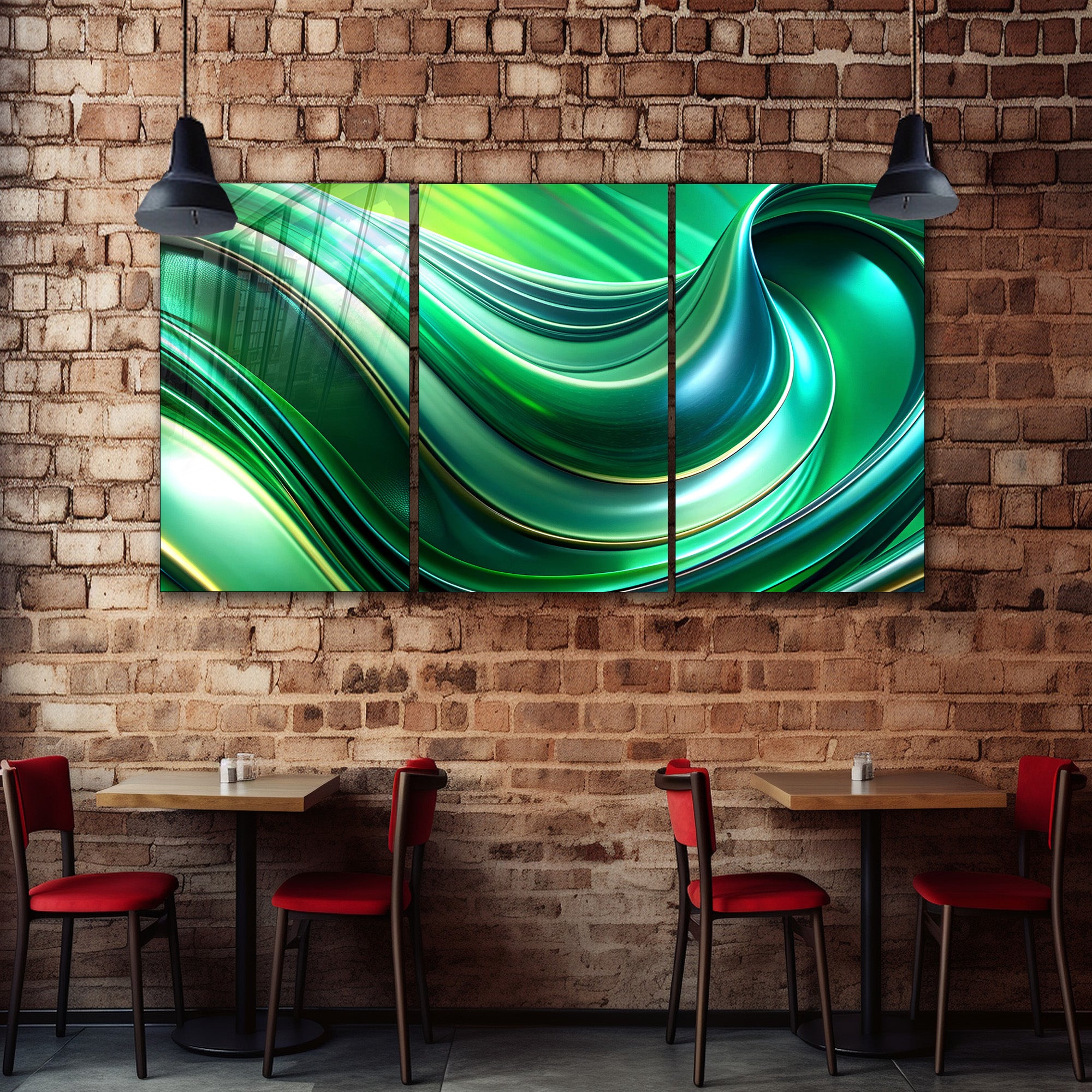 Yeşil Renkli Soyut Temperlenmiş Cam Tablo