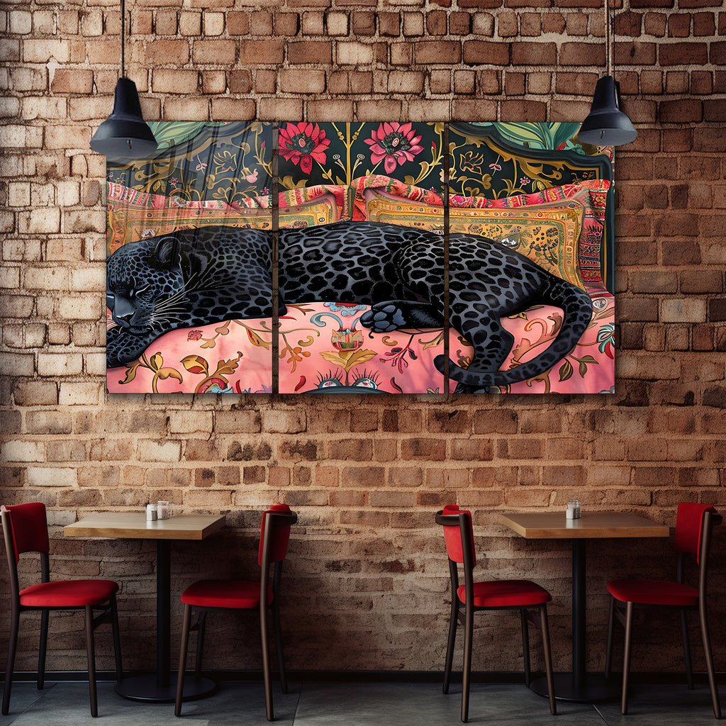 Temperli Cam Leopar Duvar Tablosu – Modern Bohem Hayvan Temalı Dekor, Lüks Sanat Tasarımı
