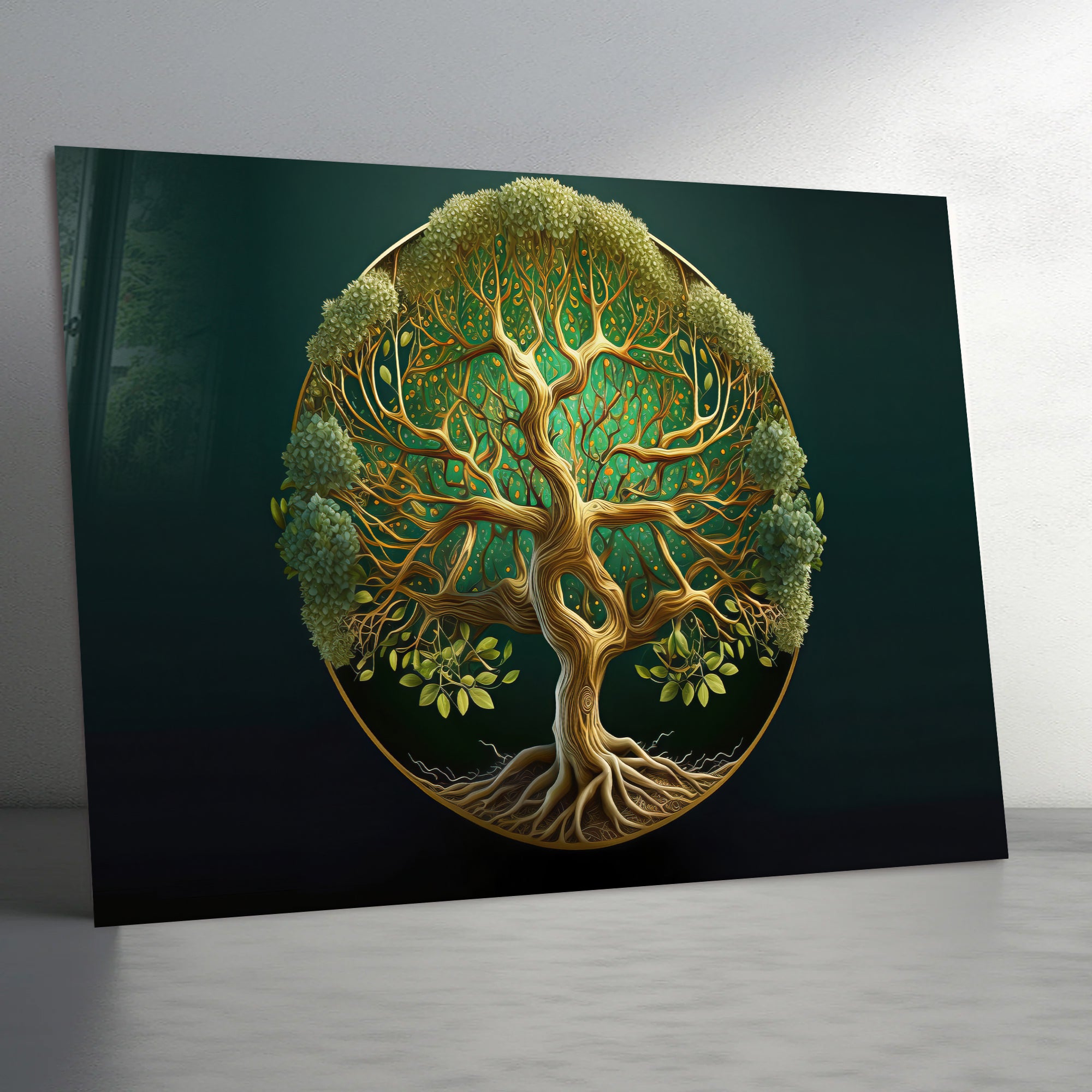 Temperli Cam Duvar Tablosu  Soyut Yaşam Ağacı