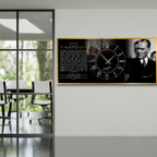 World Map Themed Tempered Glass Wall Clock – Modern Design with Gold Details, Large Wall Decor