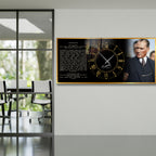 World Map Themed Tempered Glass Wall Clock – Modern Design with Gold Details, Large Wall Decor