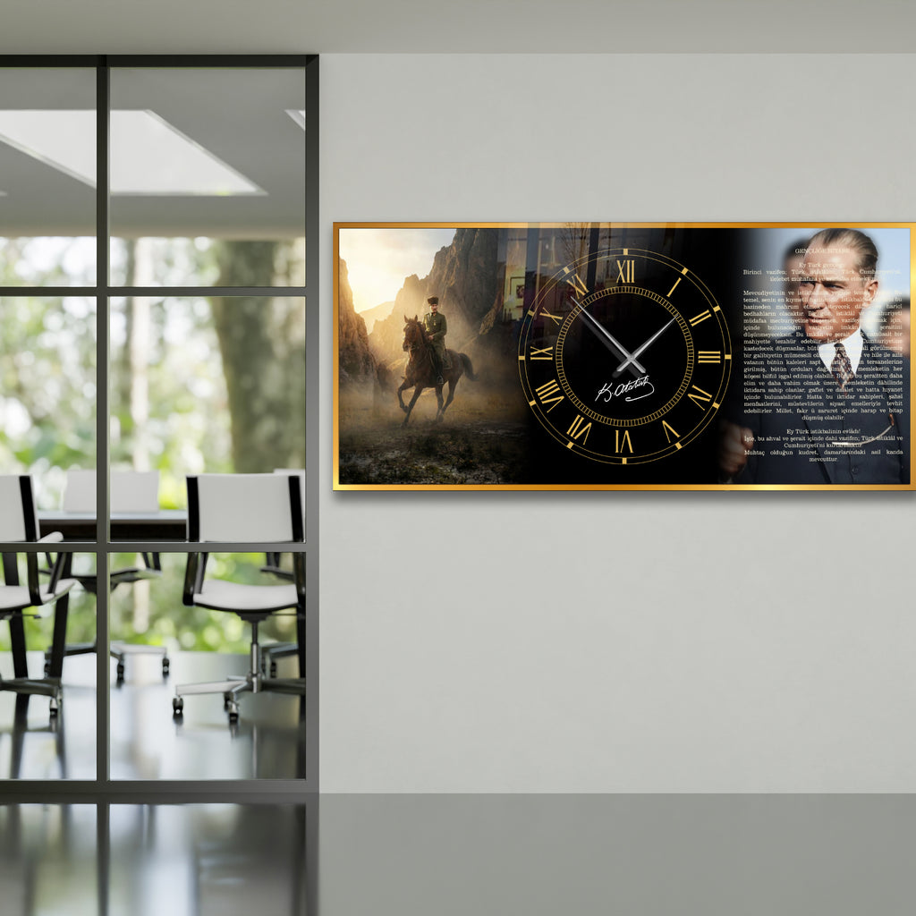 World Map Themed Tempered Glass Wall Clock – Modern Design with Gold Details, Large Wall Decor