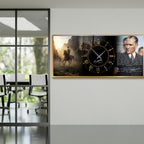 World Map Themed Tempered Glass Wall Clock – Modern Design with Gold Details, Large Wall Decor