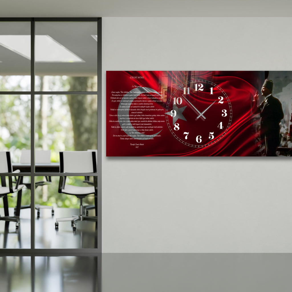 World Map Themed Tempered Glass Wall Clock – Modern Design with Gold Details, Large Wall Decor