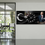 Temperli Cam Saat Atatürk Portresi  Tasarım, Premium UV Baskı Duvar Saatİ