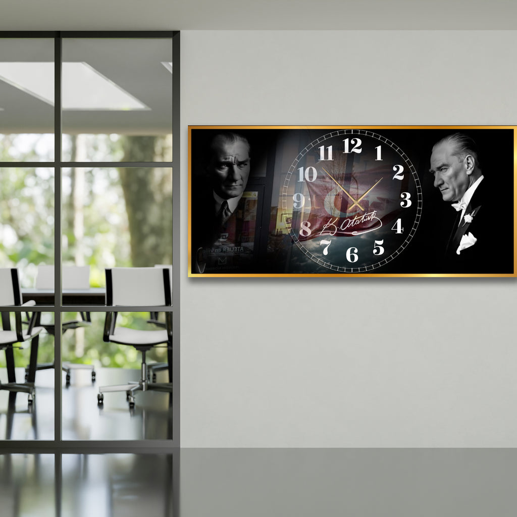 World Map Themed Tempered Glass Wall Clock – Modern Design with Gold Details, Large Wall Decor