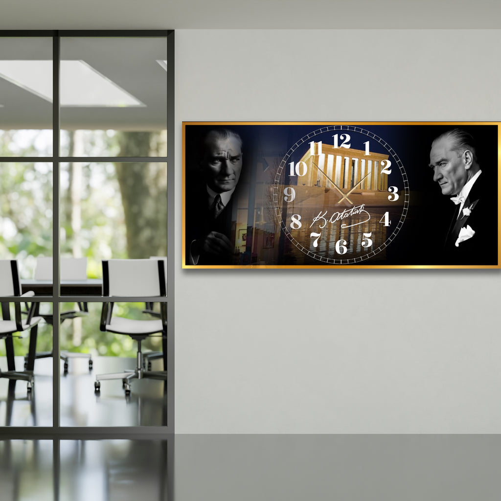 World Map Themed Tempered Glass Wall Clock – Modern Design with Gold Details, Large Wall Decor