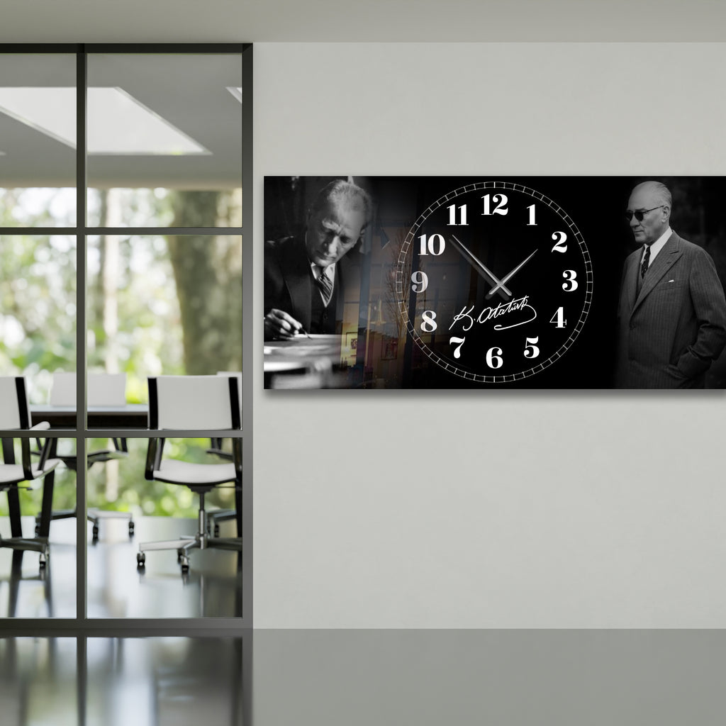 World Map Themed Tempered Glass Wall Clock – Modern Design with Gold Details, Large Wall Decor