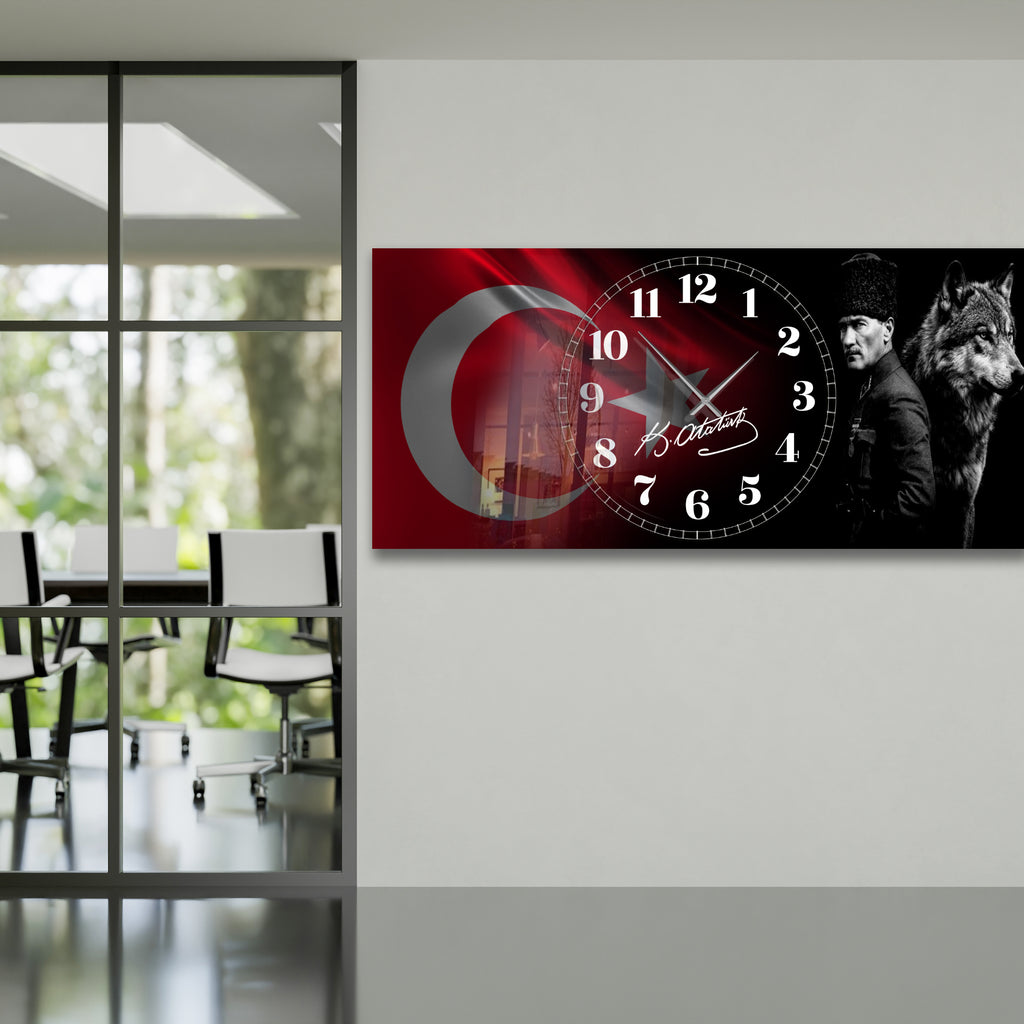 World Map Themed Tempered Glass Wall Clock – Modern Design with Gold Details, Large Wall Decor