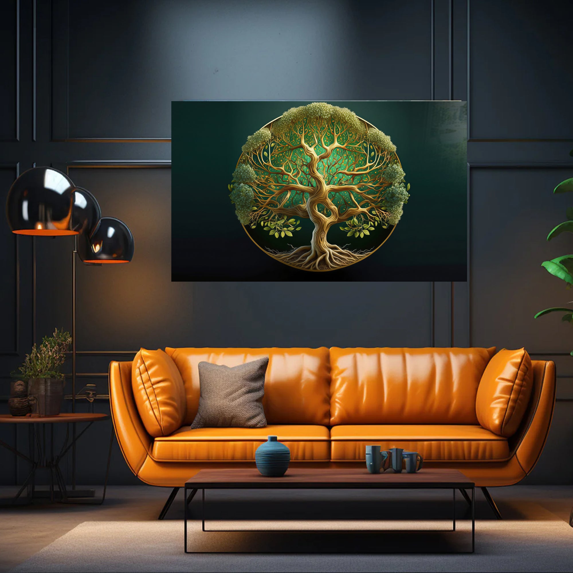 Temperli Cam Duvar Tablosu  Soyut Yaşam Ağacı