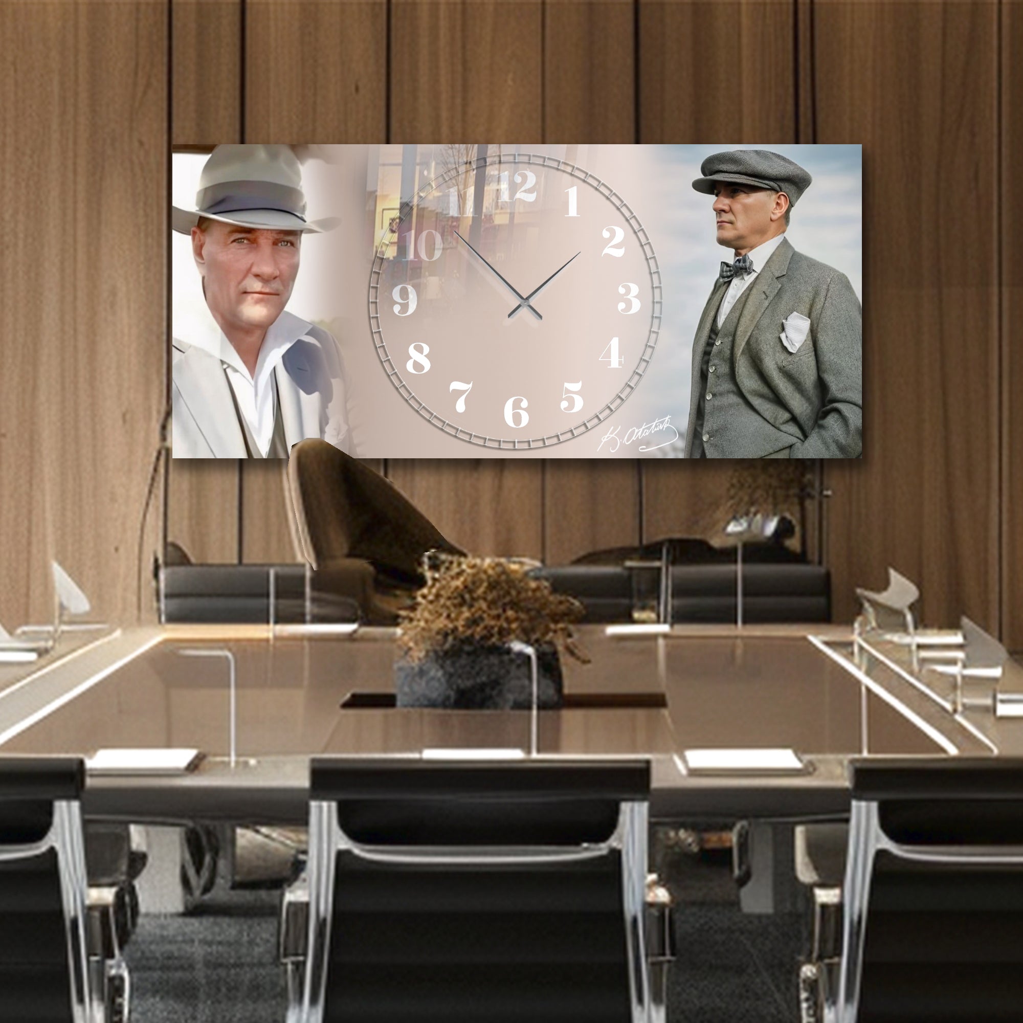 World Map Themed Tempered Glass Wall Clock – Modern Design with Gold Details, Large Wall Decor