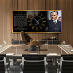 World Map Themed Tempered Glass Wall Clock – Modern Design with Gold Details, Large Wall Decor