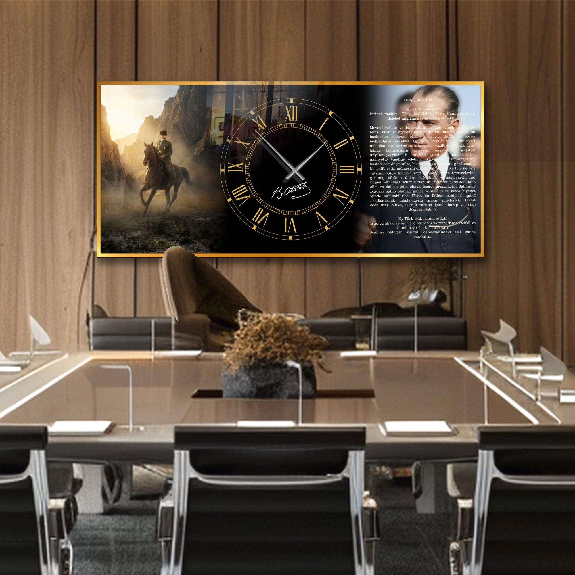 World Map Themed Tempered Glass Wall Clock – Modern Design with Gold Details, Large Wall Decor