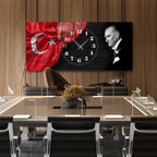 World Map Themed Tempered Glass Wall Clock – Modern Design with Gold Details, Large Wall Decor