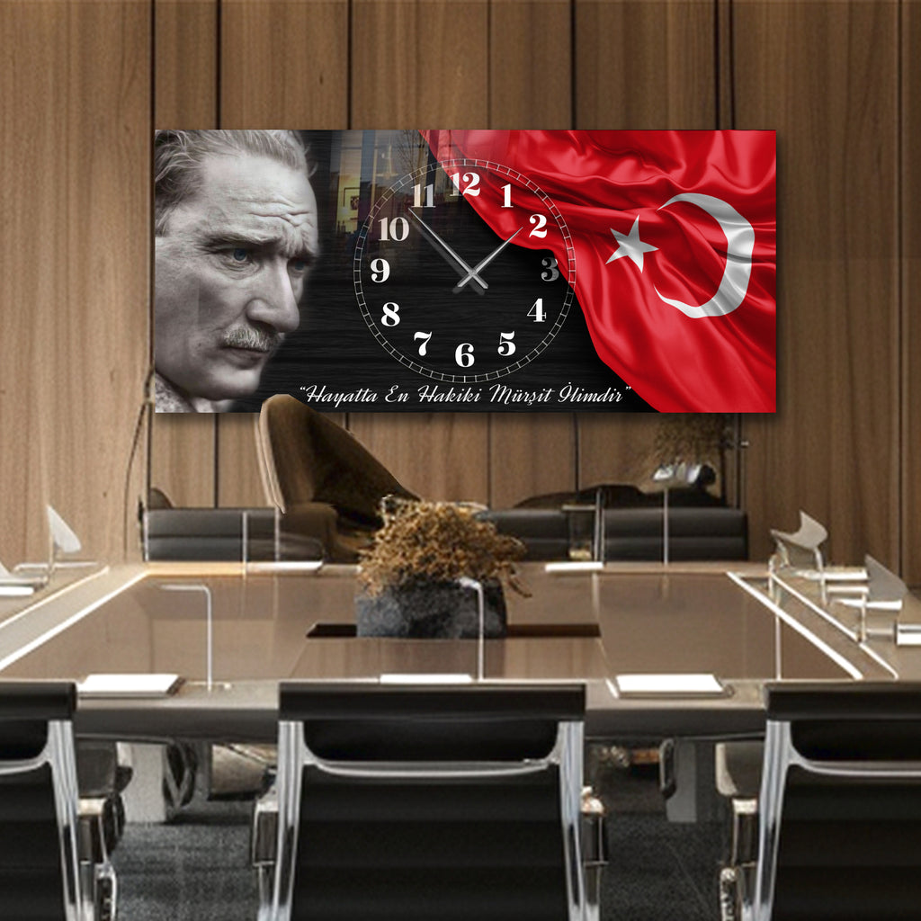 World Map Themed Tempered Glass Wall Clock – Modern Design with Gold Details, Large Wall Decor