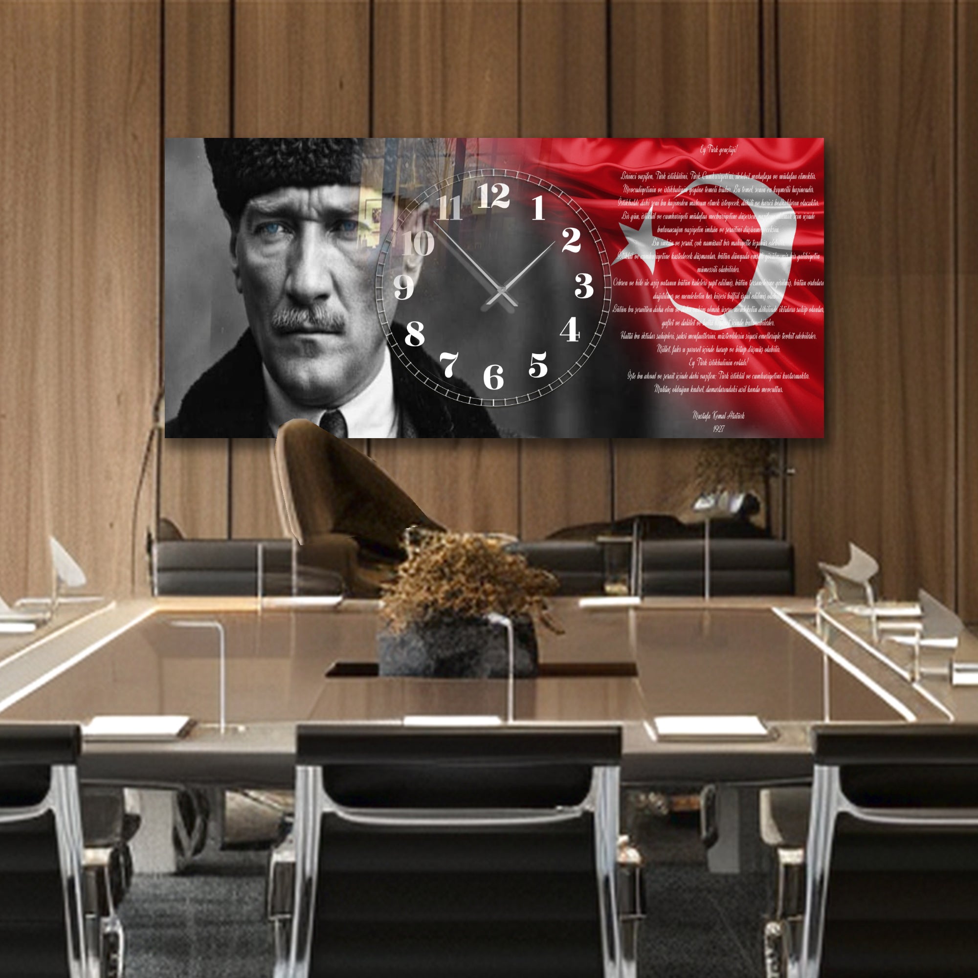 World Map Themed Tempered Glass Wall Clock – Modern Design with Gold Details, Large Wall Decor