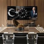 Temperli Cam Saat Atatürk Portresi  Tasarım, Premium UV Baskı Duvar Saatİ