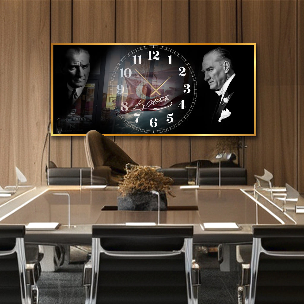 World Map Themed Tempered Glass Wall Clock – Modern Design with Gold Details, Large Wall Decor