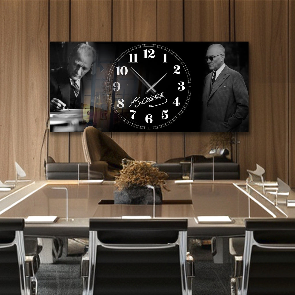 World Map Themed Tempered Glass Wall Clock – Modern Design with Gold Details, Large Wall Decor