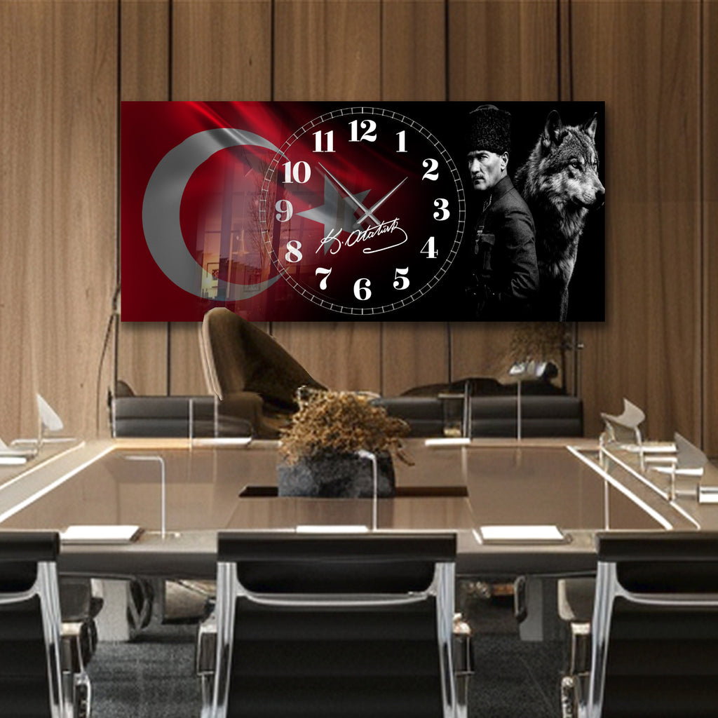 World Map Themed Tempered Glass Wall Clock – Modern Design with Gold Details, Large Wall Decor