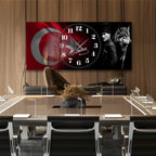 World Map Themed Tempered Glass Wall Clock – Modern Design with Gold Details, Large Wall Decor