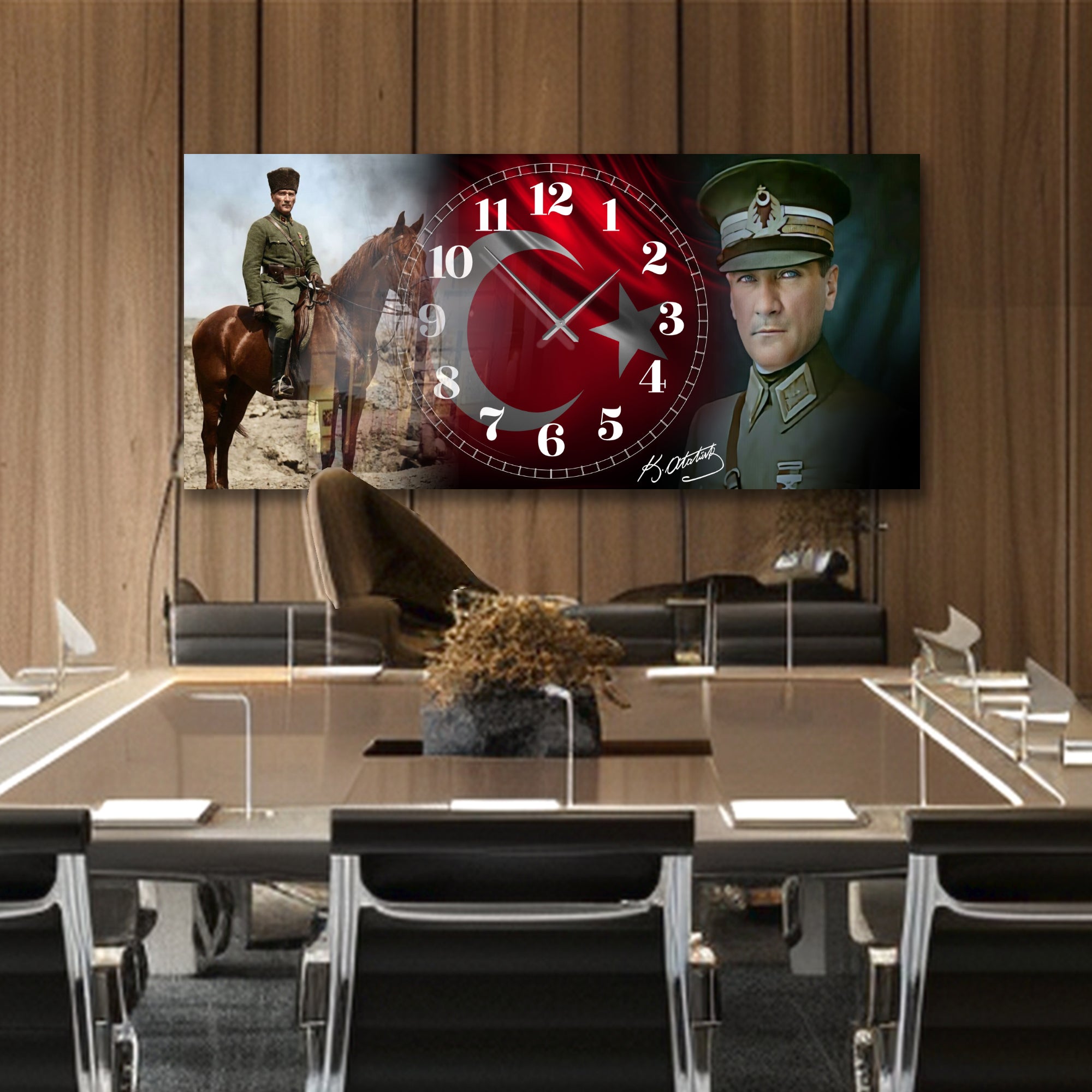 World Map Themed Tempered Glass Wall Clock – Modern Design with Gold Details, Large Wall Decor