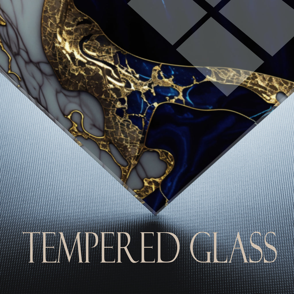 Mavi Mermer Soyut Temperlenmiş Cam Tablo, Modern 3D Duvar Dekoru, Şık ve Lüks Cam Sanat Eseri